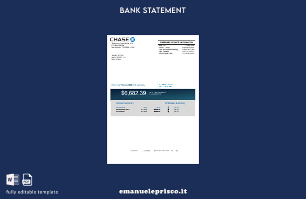 modello di versione word di estratto conto bancario USA Chase in stile verificat